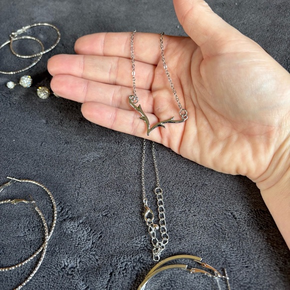 Silver Jewelry Lot, Hoop Earrings, Antler Necklace! - Picture 7 of 10